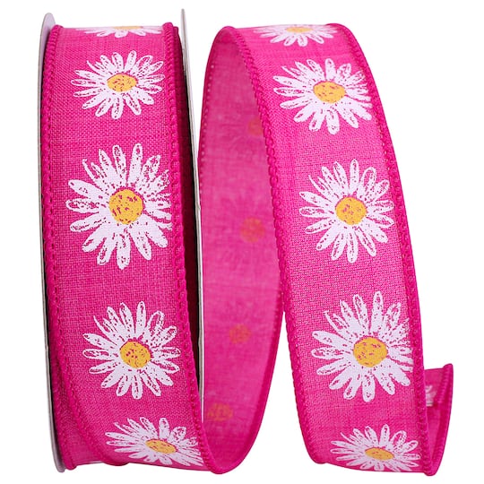 JAM Paper 1.5" x 20yd. Wired Faux Linen Flower Row Ribbon